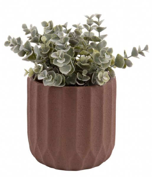 Present Time  Plant pot Stripes cement large clay brown (PT3600BR)