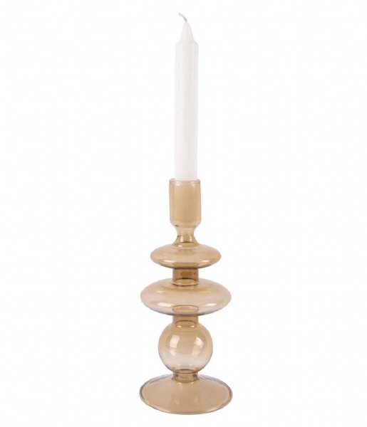Present Time Świecznik Candle holder Glass Art rings medium Sand Brown (PT3635BR)