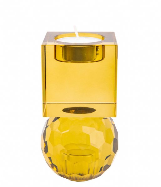 Present Time Świecznik Candle holder Crystal Art medium Squared Yellow (PT3641YE)