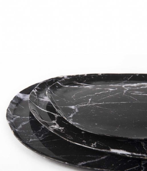 Present Time  Tray Marble Look iron small Black (PT3812BK)