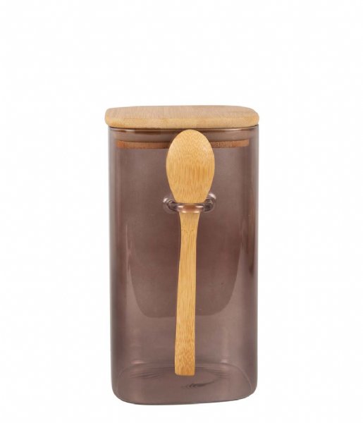 Present Time  Canister Square glass large with spoon Chocolate Brown (PT3838DB)