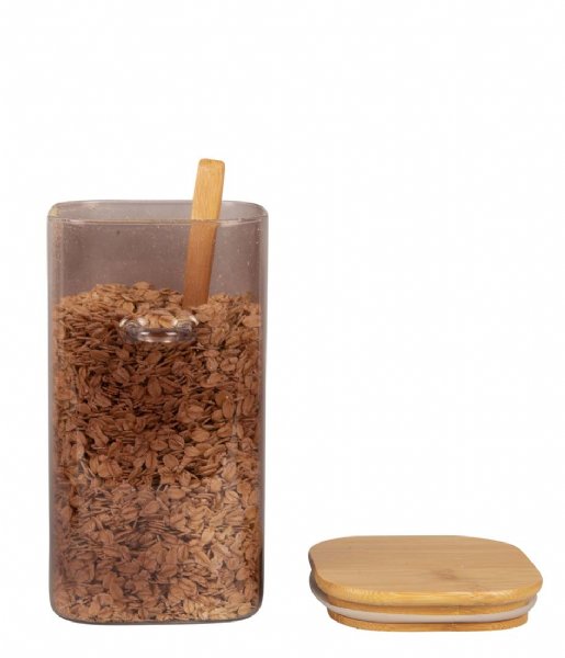 Present Time  Canister Square glass large with spoon Chocolate Brown (PT3838DB)