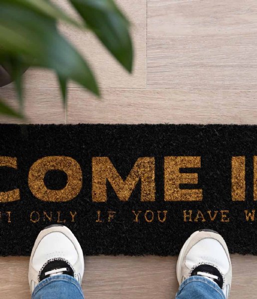 Present Time  Door Mat Come In But Only If You Have Wine Gold (PT3873GD)