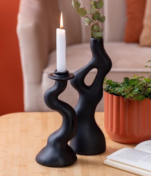 Present Time  Vase Organic Swirls Polyresin Black (PT3912BK)