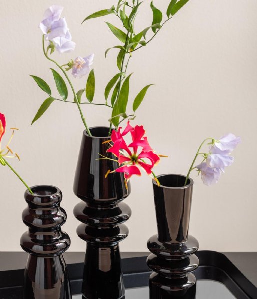 Present Time  Vase Sparkle Cone Glass Black (PT3932BK)