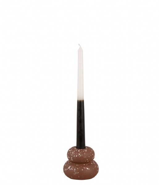 Present Time Świecznik Candle Holder Speckled Rings Small Ceremic Clay Brown (PT3940DB)