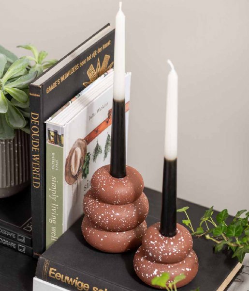 Present Time Świecznik Candle Holder Speckled Rings Ceremic Clay Brown (PT3941DB)