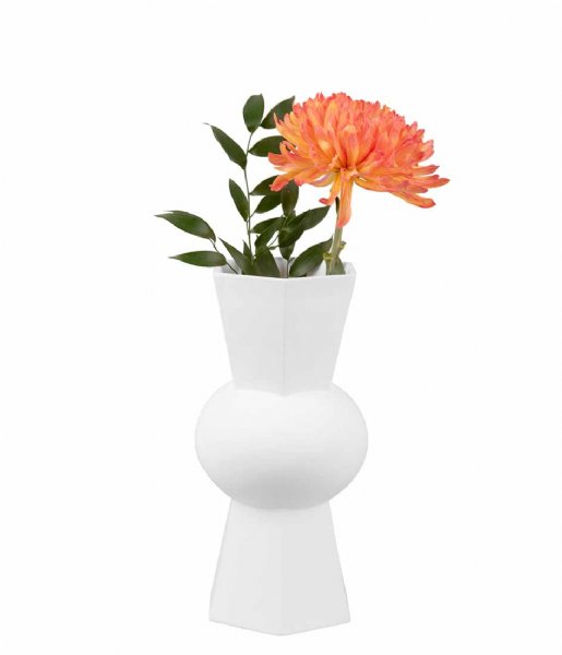 Present Time  Vase Geo Count Polyresin White (PT3947WH)
