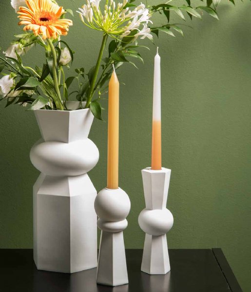 Present Time Świecznik Candle Holder Geo Count Polyresin White (PT3951WH)