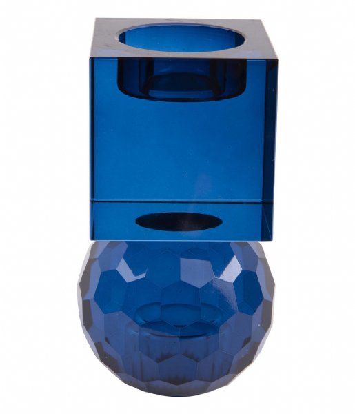 Present Time Świecznik Candle holder Crystal Art medium Squared Blue (PT3641BL)