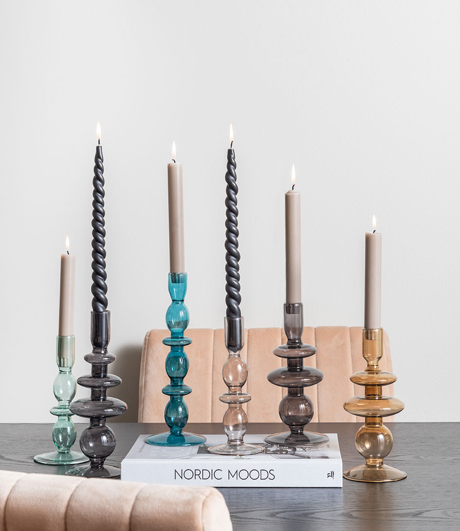 Present Time Kandelaar Candle holder Glass Art bubbles large Dark Blue