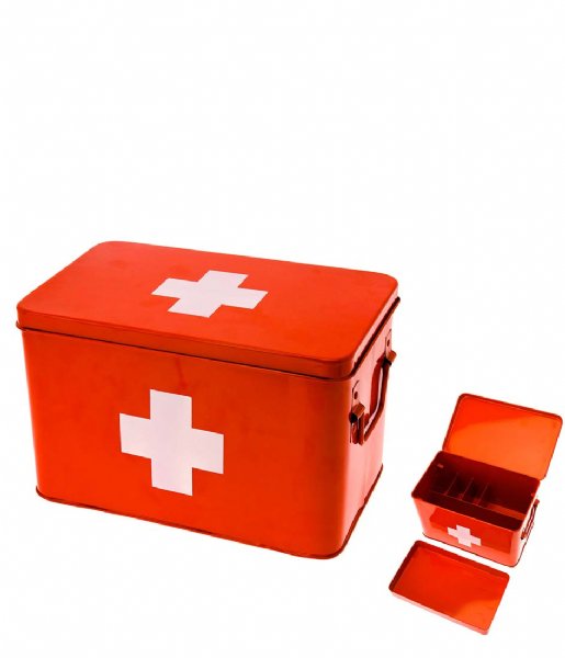 Present Time Kosz do przechowywania Medicine storage box metal large red with white cross (HM0365L)
