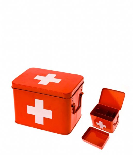 Present Time Kosz do przechowywania Medicine storage box metal small red with white cross (HM0365M)