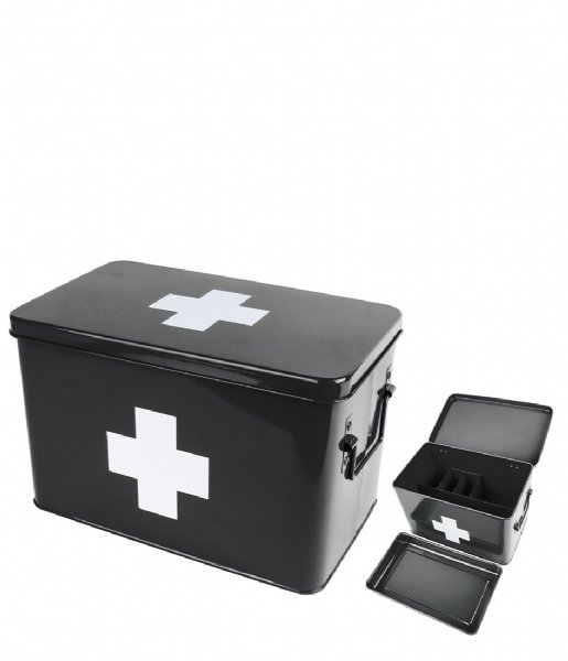 Present Time Decoratief object Medicine Storage Box Metal W. White Cross L Black (PT2950L) Present Time Decoratief object Medicine Storage Box Metal W. White Cross L Black (PT2950L)