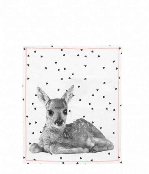 Present Time  Tea towel Hearts Deer w. Cotton hearts deer (PT3136)