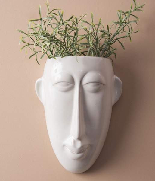 Present Time  Wall plant pot Mask long glazed white (PT3503WH)