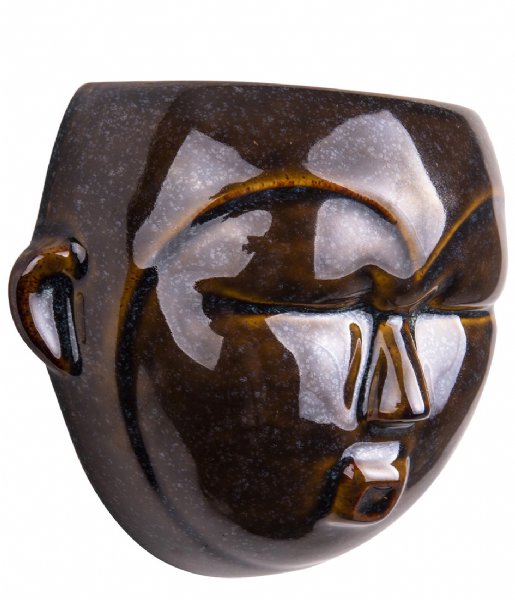 Present Time  Wall plant pot Mask round glazed Dark Brown (PT3502BR)