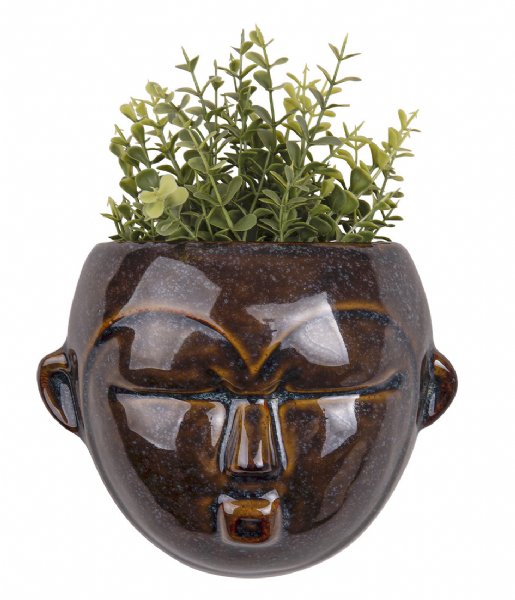 Present Time  Wall plant pot Mask round glazed Dark Brown (PT3502BR)