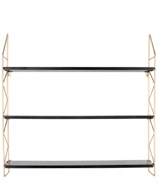 Present Time  Wall Rack Zig Zag Painted  W. Black Shelves Gold (PT2986GD)