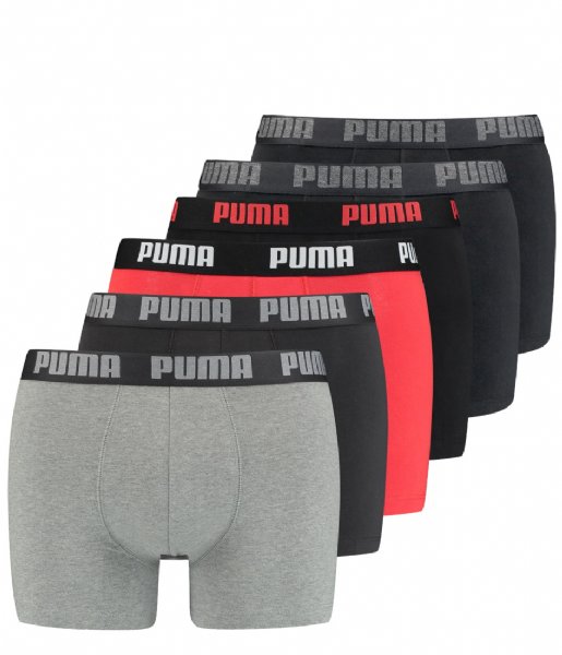 Puma  Basic Boxer 6P 6-Pack Grey Black Red Combo (003)