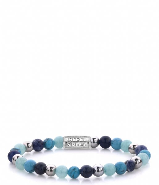 Rebel and Rose Armband Blue Summer Vibes II - 6mm Blauw/Zilverkleur Rebel and Rose Armband Blue Summer Vibes II - 6mm Blauw/Zilverkleur