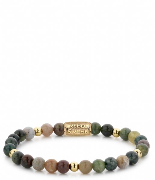 Rebel and Rose Armband Indian Summer II - 6mm - yellow gold plated Groen met beige/pastel kleuren Rebel and Rose Armband Indian Summer II - 6mm - yellow gold plated Groen met beige/pastel kleuren
