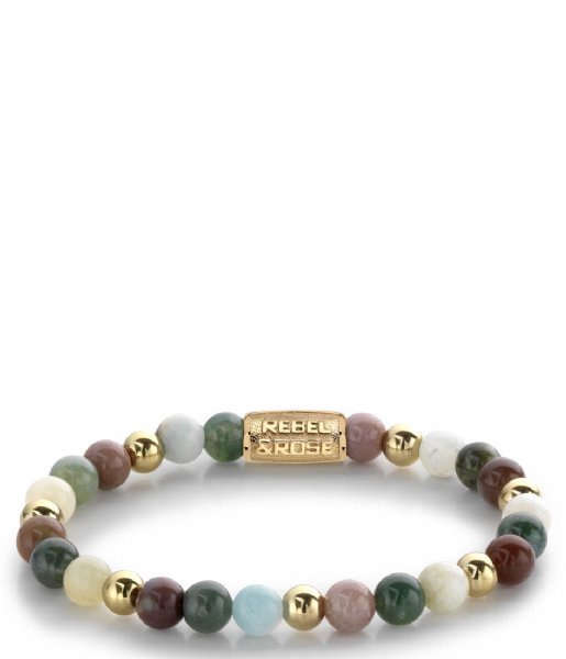 Rebel and Rose Armband Spring Shine - 6mm - yellow gold plated Groen/bruin/geelgoud Rebel and Rose Armband Spring Shine - 6mm - yellow gold plated Groen/bruin/geelgoud