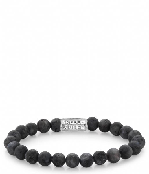 Rebel and Rose Armband Matt Grey Seduction - 8mm Grijs met zwarte aders - mat Rebel and Rose Armband Matt Grey Seduction - 8mm Grijs met zwarte aders - mat