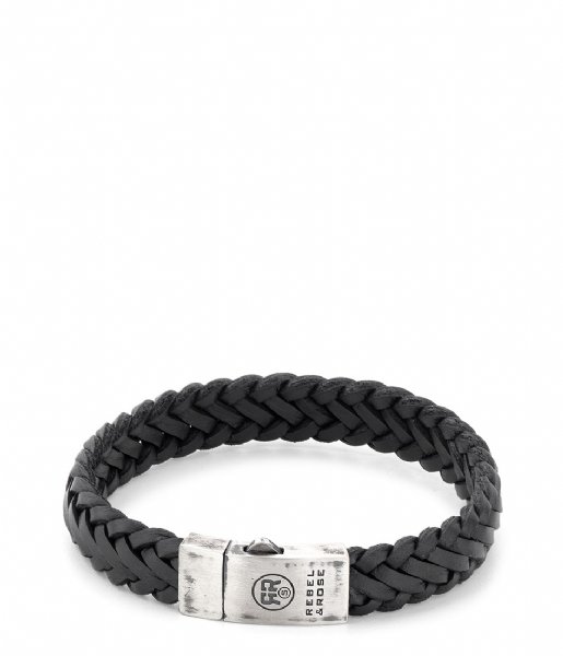 Rebel and Rose Armband Braided Raw Matt Black Zwart Rebel and Rose Armband Braided Raw Matt Black Zwart