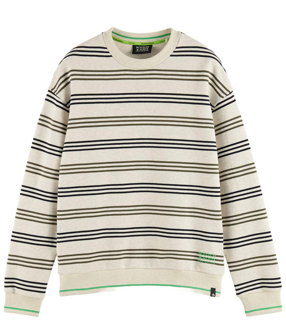 Scotch & Soda Lichtgrijze Sweater Striped Crew neck Sweatshirt online kopen