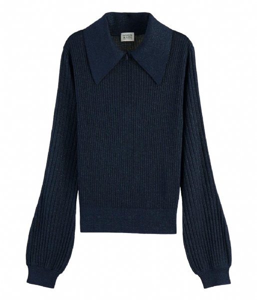 Scotch and Soda  Lurex Ribbed Slim-Fit Polo Sweater Night (0002)