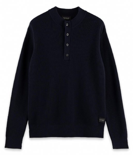 Scotch and Soda  Buttoned mock neck rib knit pullover in Organic Cotton Night (0002)