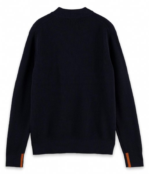 Scotch and Soda  Buttoned mock neck rib knit pullover in Organic Cotton Night (0002)