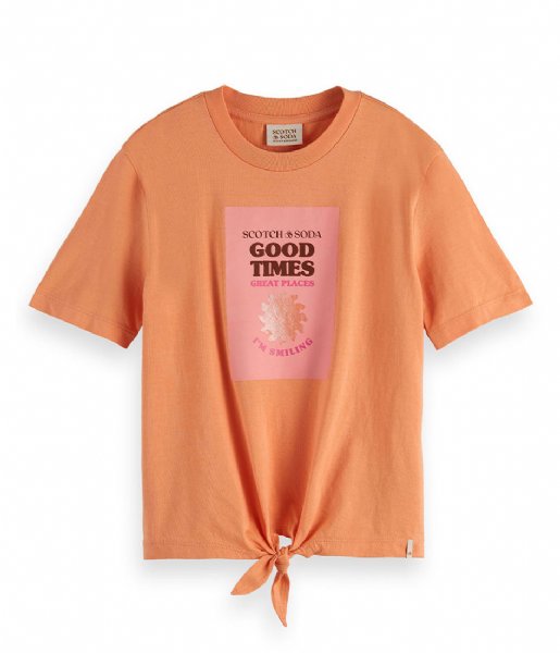 Scotch and Soda  Girls Short-Sleeved Knotted Artwork Shirt Peach (0085)
