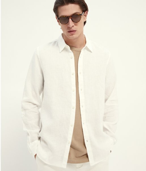 Scotch and Soda  REGULAR FIT Garment dyed linen shirt with sleeve roll up Denim White (0102)