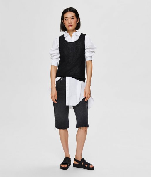 Selected Femme Top Moon Short Sleeve Knit Top Black