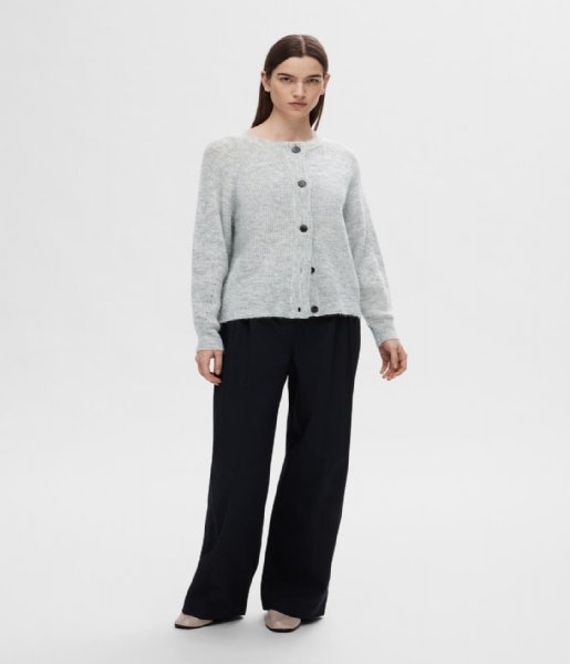 Selected Femme  Lulu Long Sleeve Knit Short Cardigan B Light Grey Melange