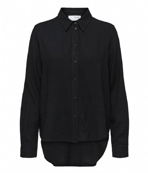 Selected Femme  Ls Short Linen Shirt Black