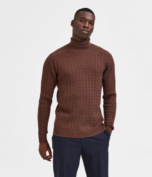 Selected Homme  Aiko Long Sleeve Knit Cable Roll Neck B Shaved Chocolate (#543B35)