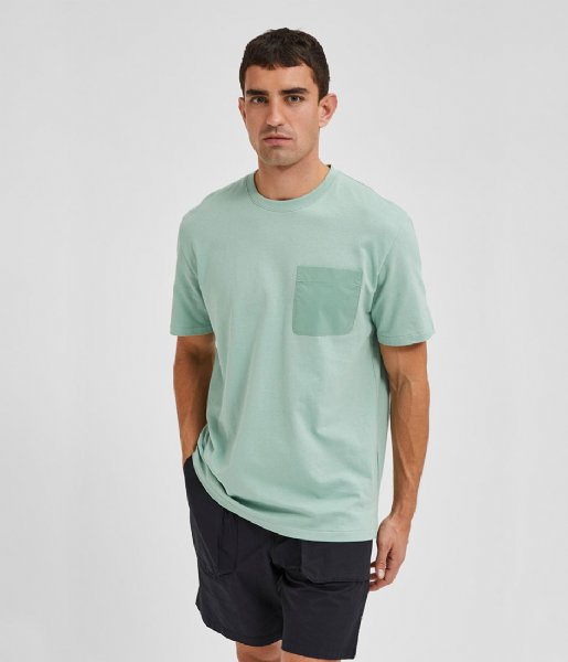 Selected Homme  Relaxarvid SS O Neck Tee W Granite Green