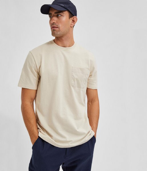 Selected Homme  Relaxarvid SS O Neck Tee W Oatmeal