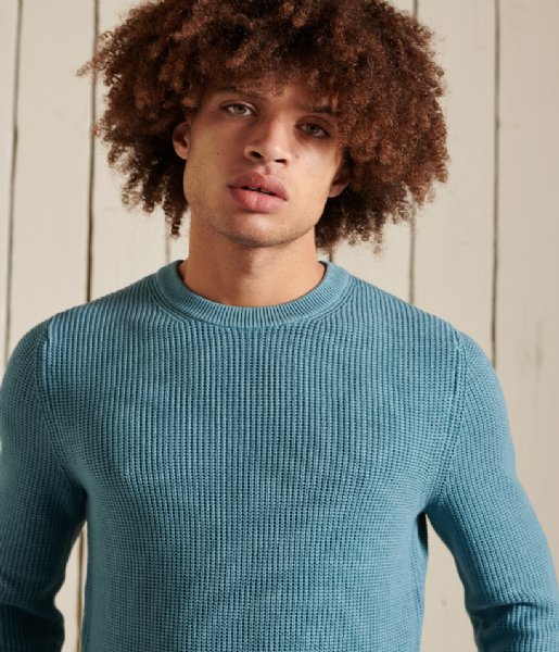 Superdry  Academy Dyed Textured Crew Washed Pottery Blue 
