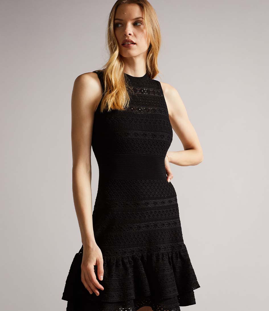 Ted Baker Jurken Maleko Lace Stitch Dress Zwart online kopen