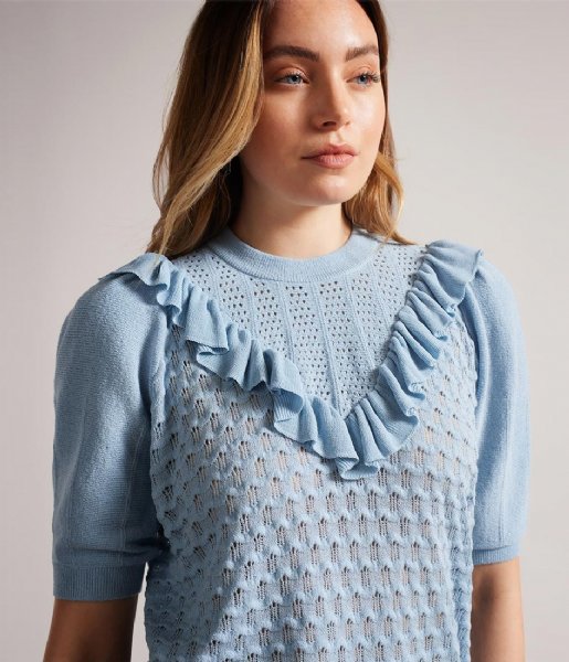 Ted Baker  Bernise Frill Detailed Knit Top Mid Blue