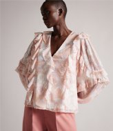 Ted Baker Siela Low V Ruffle Top Coral