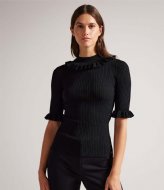 Ted Baker Katella Fitted Top With Frill Neck Detail Black