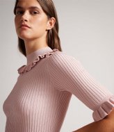 Ted Baker Katella Fitted Top With Frill Neck Detail Dusky Pink
