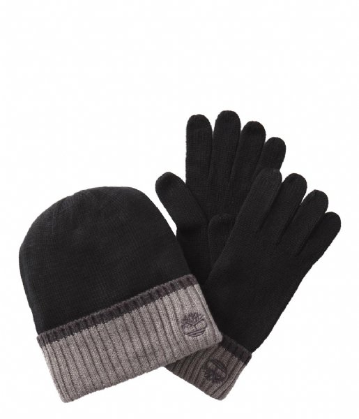 Timberland  Hat and Glove Set with Contrast Cuff and Tipping Black (1)