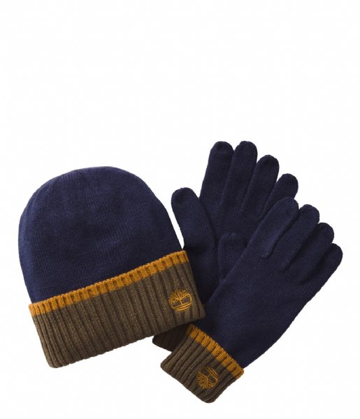 Timberland  Hat and Glove Set with Contrast Cuff and Tipping Peacoat