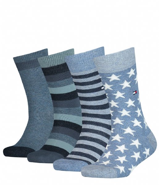 Tommy Hilfiger  Kids Basic Stripe en Stars Only Sock 4-Pack Jeans (001)